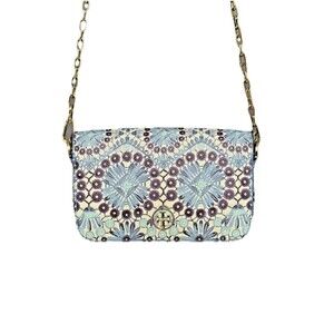Tory Burch Bahama Castillo Robinson Leather Crossbody Bag Blue Floral